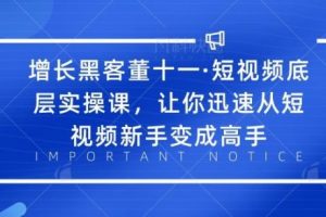 增长黑客董十一·短视频底层实操课，让你迅速从短视频新手变成高手