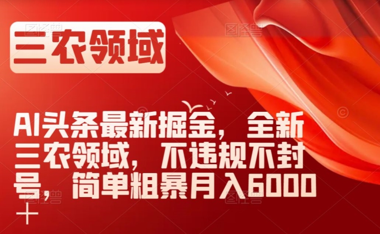 AI头条最新掘金，全新三农领域，不违规不封号，简单粗暴月入6000＋【揭秘】