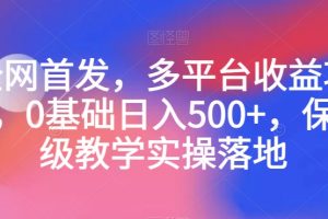 全网首发，多平台收益项目，0基础日入500+，保姆级教学实操落地【揭秘】