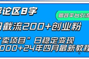 抖音评论区8字日截流200+创业粉 “卖项目”日稳定变现5000+【揭秘】