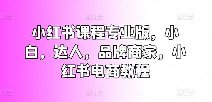 小红书课程专业版，小白，达人，品牌商家，小红书电商教程