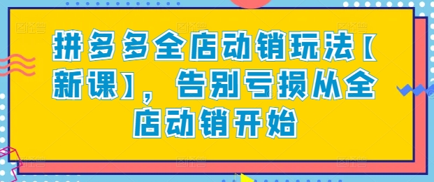 拼多多全店动销玩法【新课】，告别亏损从全店动销开始