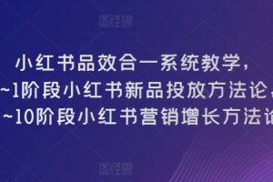 小红书品效合一系统教学，​0~1阶段小红书新品投放方法论，​1~10阶段小红书营销增长方法论