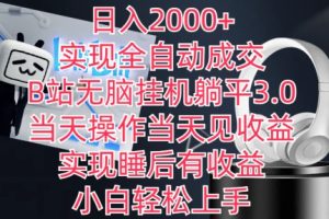 日入2000+，实现全自动成交，B站无脑挂机躺平3.0，当天操作当天见收益，实现睡后有收益【揭秘】